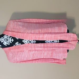 Ladies Ambiance Apparel Coral & White L/S Waterfall Open front Cardigan …